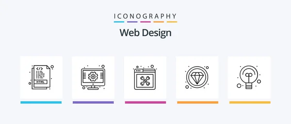 Web Design Line Icon Pack Including Graphic Web Photo Setting — Stok Vektör