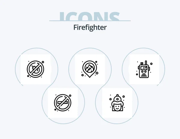Firefighter Line Icon Pack Icon Design Fireman Sign Camping Road — Stock Vector