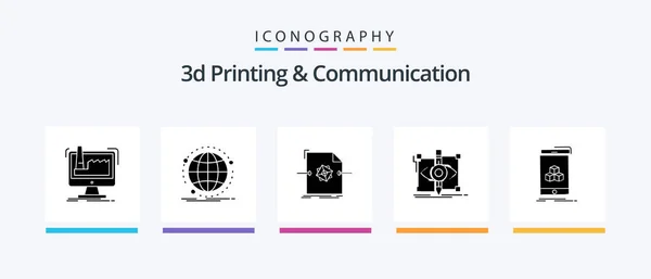 Printing Communication Glyph Icon Pack Including Sketch Design Network Processing — Vector de stock