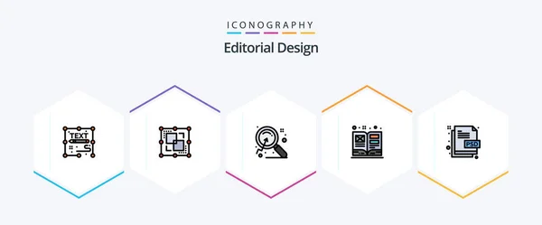 Editorial Design Filledline Icon Pack Including Creative Schoolbook Point Book — Stok Vektör