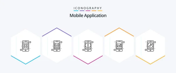 Mobile Application Line Icon Pack Including Mobile Mobile Detail Gallery — Stockvector