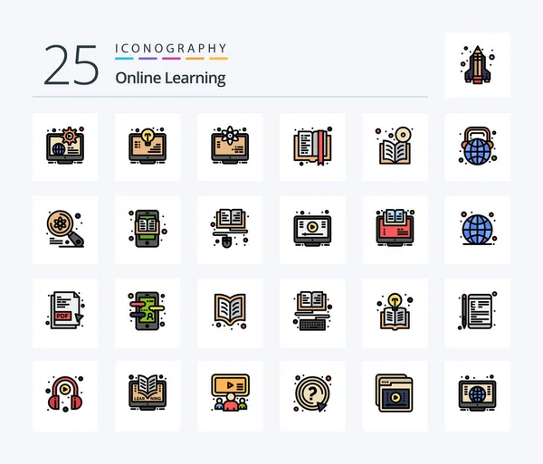 Online Learning Line Filled Icon Pack Including Education Book Light — Vector de stock