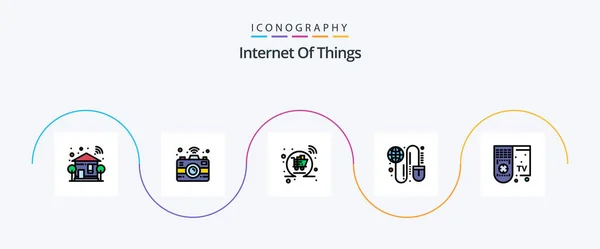 Internet Things Line Filled Flat Icon Pack Including Smart Mouse — Vetor de Stock