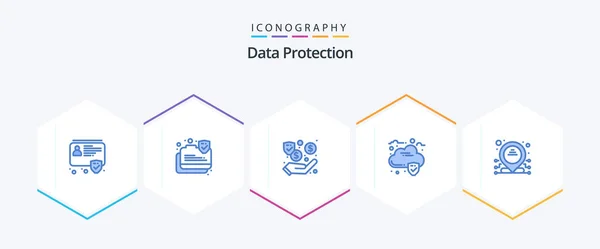 Data Protection Blue Icon Pack Including Address Dollar Security Cloud — Wektor stockowy