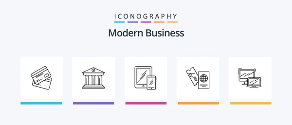 Modern Business Line Icon Pack Including Macbook Business Sign Contract — Stockvector