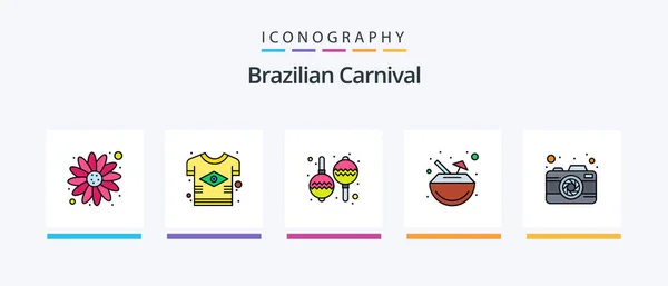 Brazilian Carnival Line Filled Icon Pack Including Party Music Entertainment — Vector de stock