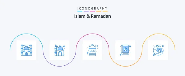 Islam Ramadan Blue Icon Pack Including Moon Mosque Container Building — Stock Vector