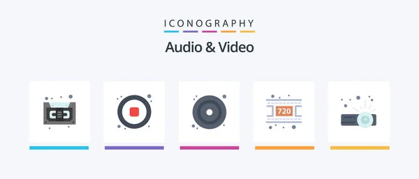 Audio Video Flat Icon Pack Including Projector Device Video Movie — Stock vektor