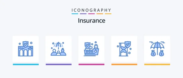 Insurance Blue Icon Pack Including Protection Investment Ship Shield Insurance — Stockový vektor
