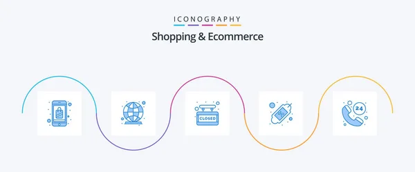 Shopping Ecommerce Blue Icon Pack Including Hours Discount Connection Tag — Stockvector