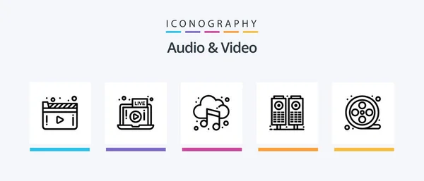 Audio Video Line Icon Pack Including Loudspeaker Cloud Audio Microphone — Stock Vector