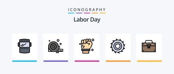 Labor Day Line Filled Icon Pack Including Helmet Flag Hard — Stock Vector
