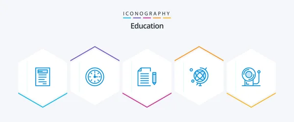 Education Blue Icon Pack Including Bell Globe Data Geography Page — Vector de stock