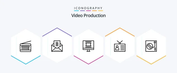 Video Production Line Icon Pack Including Retro Television Global Network — Stock vektor
