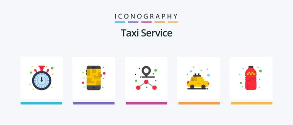 Taxi Service Flat Icon Pack Including Drink Path Bottle Transport — Διανυσματικό Αρχείο