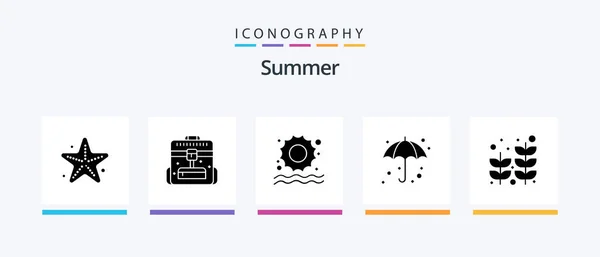 Summer Glyph Icon Pack Including Plant Beach Beach Wet Umbrella — Stok Vektör
