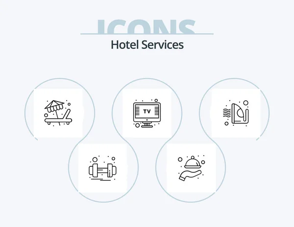 Hotel Services Line Icon Pack Icon Design Travel Passport Room — Wektor stockowy