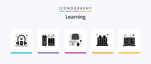 Learning Glyph Icon Pack Including Learning Test Books Science Jar — Stok Vektör