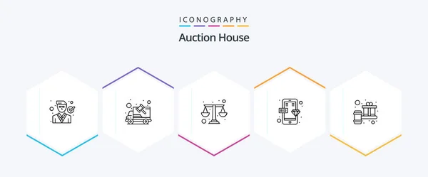 Auction Line Icon Pack Including Phone Bid Court Online Lawyer — Stok Vektör