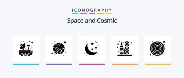 Space Glyph Icon Pack Including Earth Space Moon Transportation Launch — Stockvector