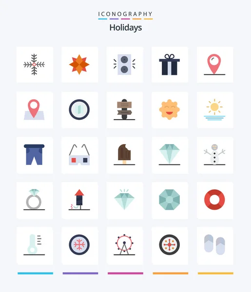 Creative Holidays Flat Icon Pack Map Holiday Box Pad Lock — Stok Vektör
