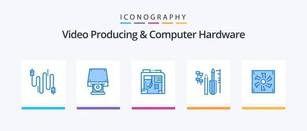 Video Producing Computer Hardware Blue Icon Pack Including Compter Equipment — Image vectorielle