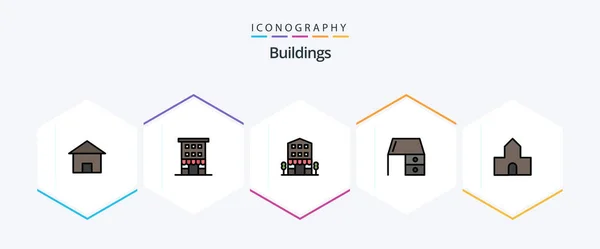 Buildings Filledline Icon Pack Including Chapel Cathedral Church Shop Front — Archivo Imágenes Vectoriales