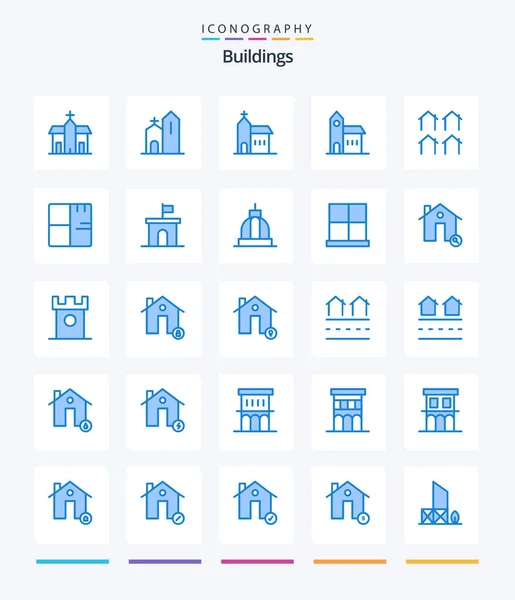 Creative Buildings Blue Icon Pack Flag Architecture Housing Plant Buildings — Stock Vector