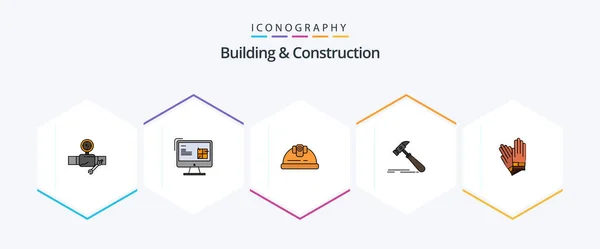 Building Construction Filledline Icon Pack Including Strong Construction Lcd Hammer — Wektor stockowy