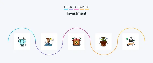 Investment Line Filled Flat Icon Pack Including Security Price Protection — Stockvector