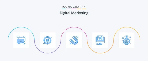 Digital Marketing Blue Icon Pack Including Research Megaphone Attract Monitor — Stok Vektör
