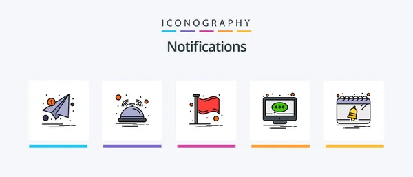 Notifications Line Filled Icon Pack Including Notification Alert Mobile Security — Stockový vektor