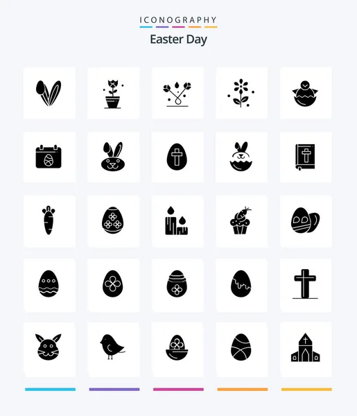 Creative Easter Glyph Solid Black Icon Pack Egg Happy Flower — Stock Vector