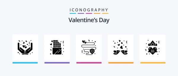Valentines Day Glyph Icon Pack Including Love Crown Heart Love — Stockvektor
