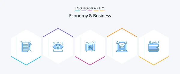 Economy Business Blue Icon Pack Including Money Store Browser Shop — Archivo Imágenes Vectoriales