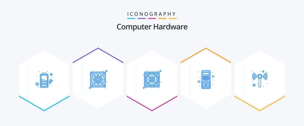 Computer Hardware Blue Icon Pack Including Wifi Power Technology — Wektor stockowy