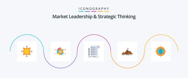 Market Leadership Strategic Thinking Flat Icon Pack Including Peak Success — Stock Vector