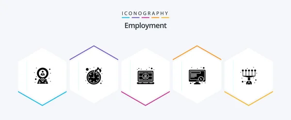 Employment Glyph Icon Pack Including Personal Skills Work Computer Time — Stockvector