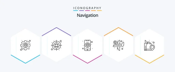 Navigation Line Icon Pack Including Shopping Map Location Location Flight — Stok Vektör