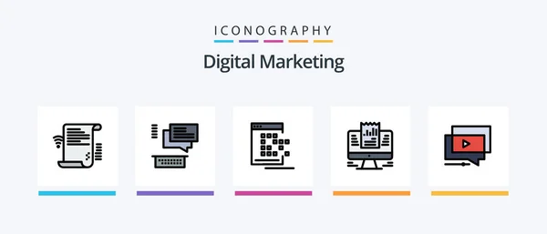 Digital Marketing Line Filled Icon Pack Including Group Network Facebook — Stockový vektor