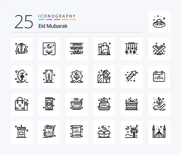 Eid Mubarak Line Icon Pack Including New Shopping Arabic Eid — Stock Vector
