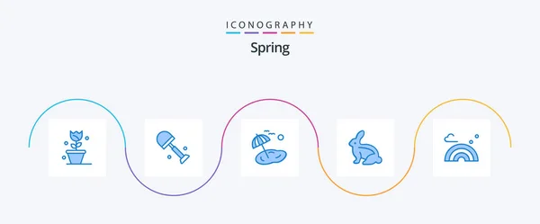 Spring Blue Icon Pack Including Rainbow Rabbit Beach Easter Bunny — Archivo Imágenes Vectoriales