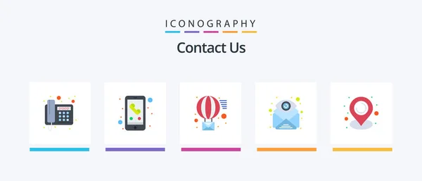 Contact Flat Icon Pack Including Location Find Email Eye Attachment — Wektor stockowy