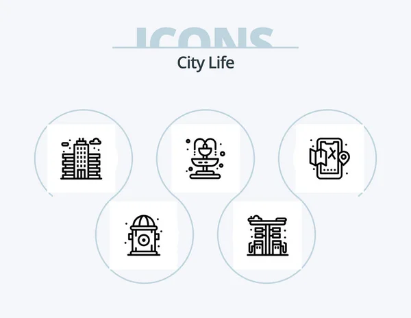 City Life Line Icon Pack Icon Design Парк Отель — стоковый вектор