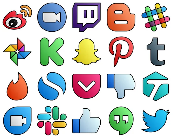 Filled Line Style Social Media Icons Tumblr Snapchat Twitch Funding — Stockvektor