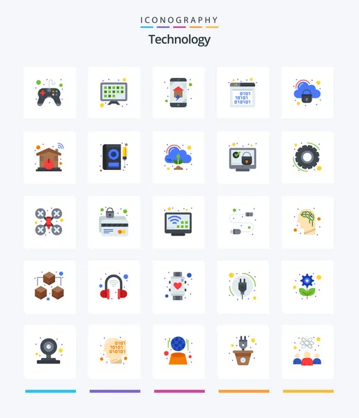Creative Technology Flat Icon Pack Cloud Seo Home Automation Interface — Stok Vektör
