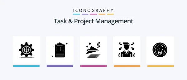 Task Project Management Glyph Icon Pack Including Man Paper Businessman — Stockový vektor