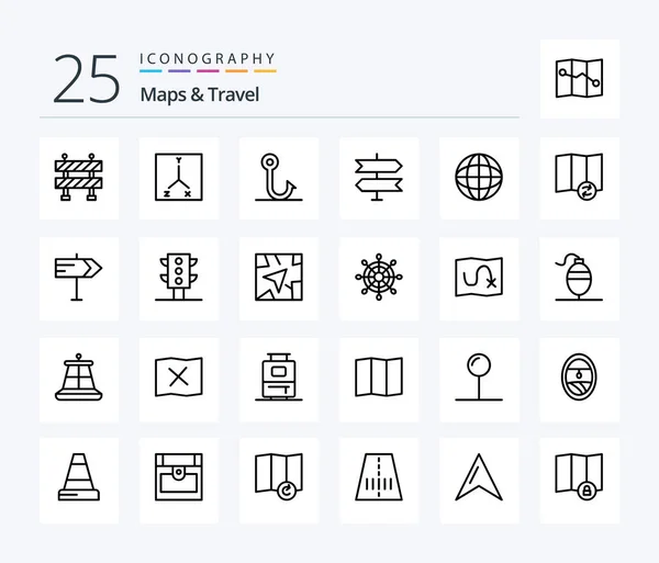Maps Travel Line Icon Pack Including Map Synchronize Direction Sync — Stock vektor