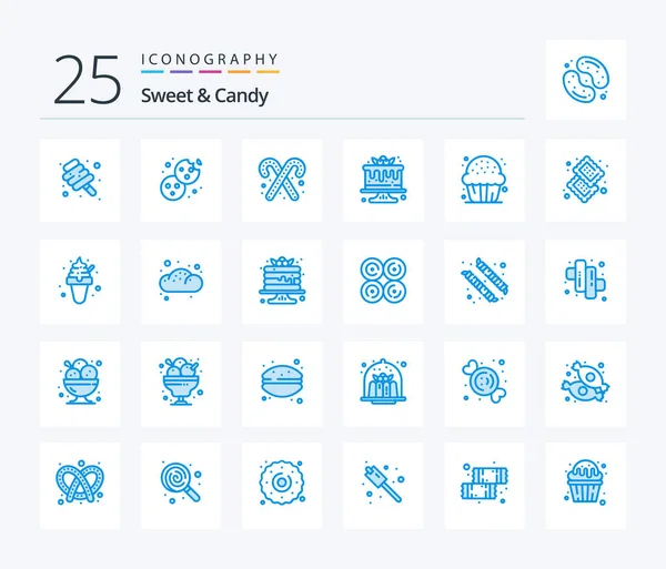 Sweet Candy Blue Color Icon Pack Including Cookie Sweets Candy — Stok Vektör