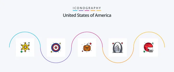 Usa Line Filled Flat Icon Pack Including Helmet American Pumpkin — Image vectorielle